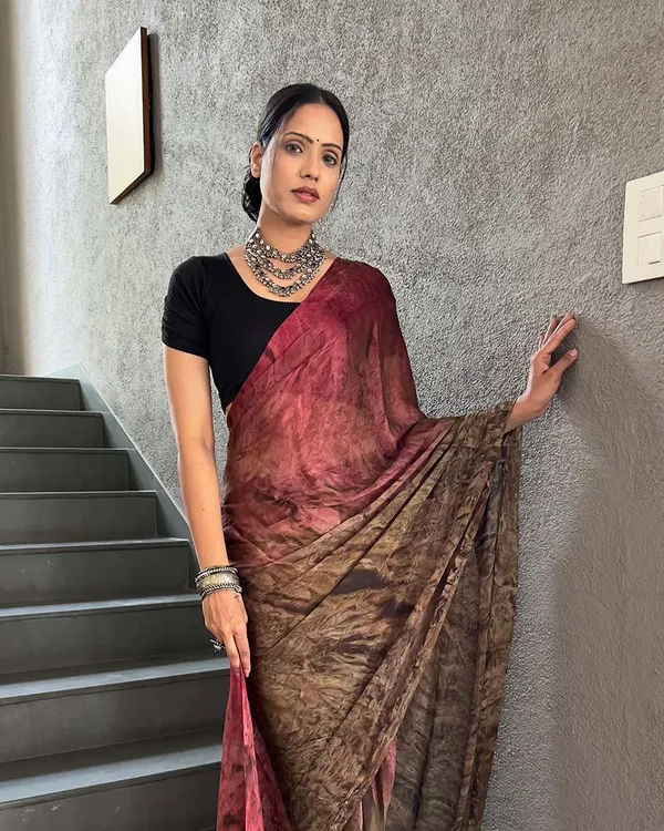 Marron_And_Brown_Color_1-Minute_Ready_To_Wear_Naylon_Saree_With_Blouse_Piece