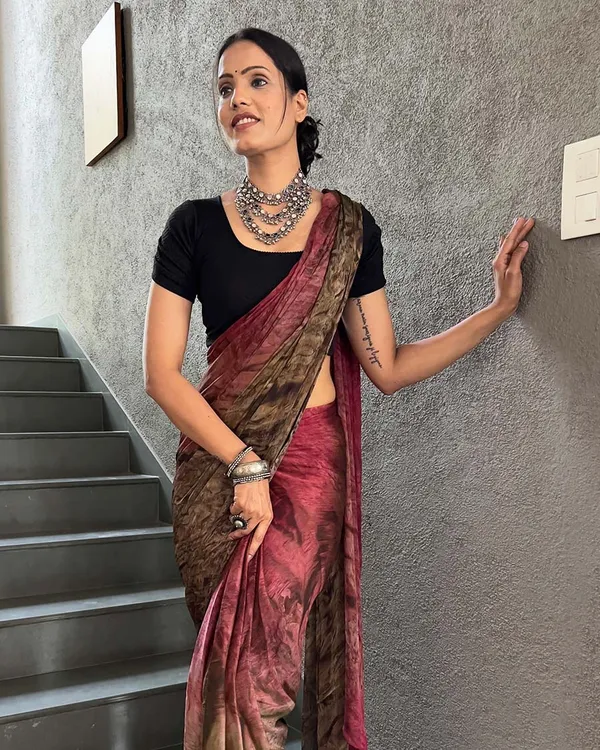 Marron_And_Brown_Color_1-Minute_Ready_To_Wear_Naylon_Saree_With_Blouse_Piece