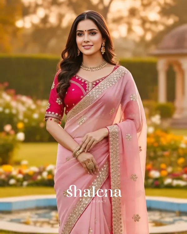 Denouement_Pink_Embroidery_Work_Jimmy_Choo_Silk_Saree_With_Marvellous_Full_Stitched_Blouse