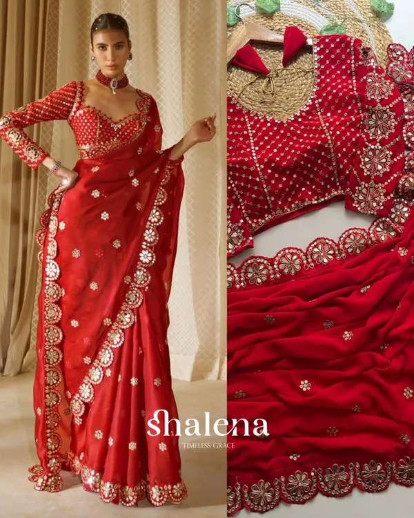 Dalliance_Red_Embroidery_Work_Soft_Georgette_Silk_Saree_With_Diaphanous_Full_Stitched_Blouse