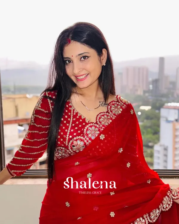 Dalliance_Red_Embroidery_Work_Soft_Georgette_Silk_Saree_With_Diaphanous_Full_Stitched_Blouse