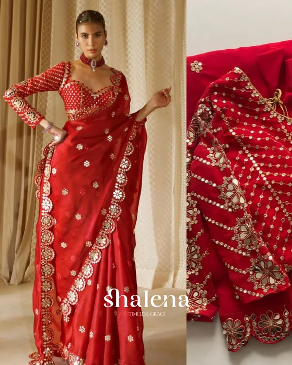 Dalliance_Red_Embroidery_Work_Soft_Georgette_Silk_Saree_With_Diaphanous_Full_Stitched_Blouse