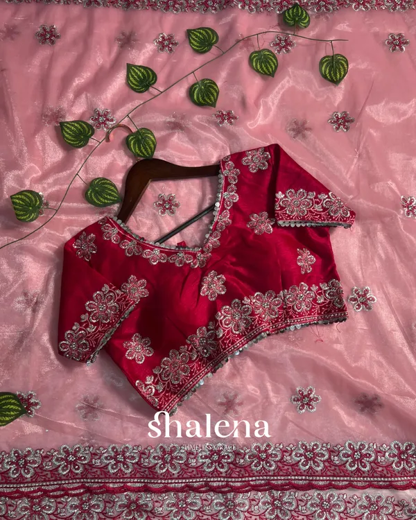Charismatic_Pink_Organza_Silk_Saree_With_Whimsical_Full_Stitched_Blouse