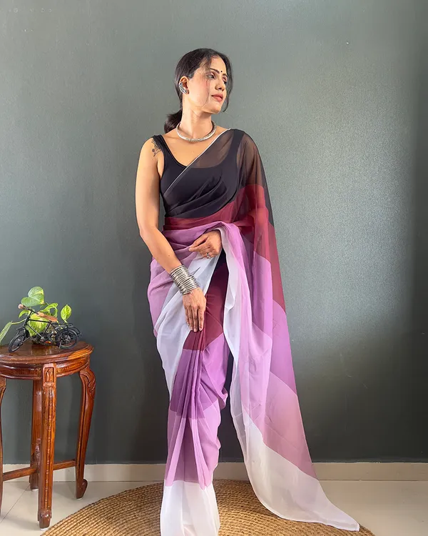 Dual__Color_1-Minute_Ready_To_Wear_Georgette_Saree_With_Blouse_Piece