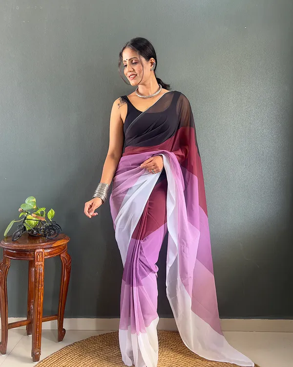 Dual__Color_1-Minute_Ready_To_Wear_Georgette_Saree_With_Blouse_Piece
