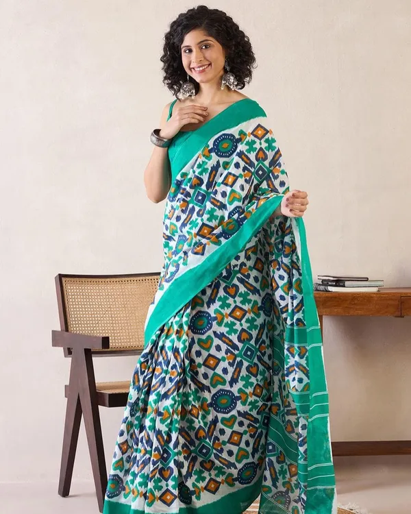 Bottle_Blue_Color_Mulmul_Cotton_1_-_Minute_Ready_to_Wear_Saree_with_Pocket_and_Blouse_Piece