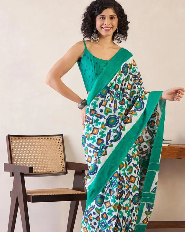 Bottle_Blue_Color_Mulmul_Cotton_1_-_Minute_Ready_to_Wear_Saree_with_Pocket_and_Blouse_Piece