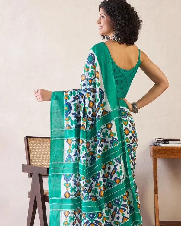 Bottle_Blue_Color_Mulmul_Cotton_1_-_Minute_Ready_to_Wear_Saree_with_Pocket_and_Blouse_Piece
