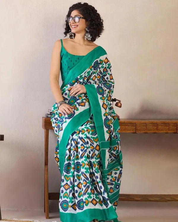 Bottle_Blue_Color_Mulmul_Cotton_1_-_Minute_Ready_to_Wear_Saree_with_Pocket_and_Blouse_Piece