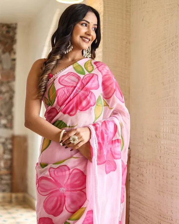 Calm_Pink_Color_1-Minute_Ready_to_Wear_Floral_Deisgn_Georgette_Saree_with_Blouse_Piece
