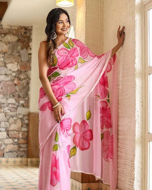 Calm_Pink_Color_1-Minute_Ready_to_Wear_Floral_Deisgn_Georgette_Saree_with_Blouse_Piece
