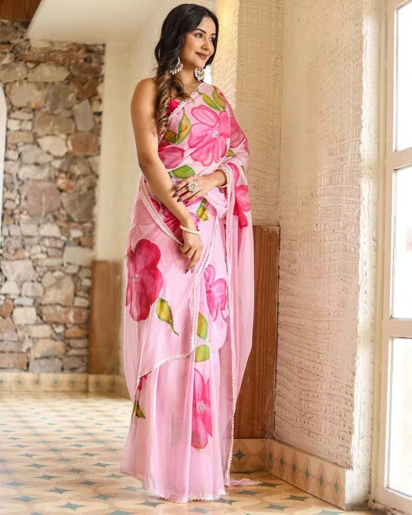 Calm_Pink_Color_1-Minute_Ready_to_Wear_Floral_Deisgn_Georgette_Saree_with_Blouse_Piece