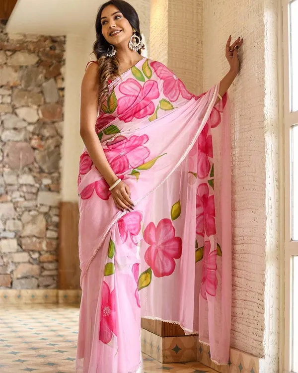 Calm_Pink_Color_1-Minute_Ready_to_Wear_Floral_Deisgn_Georgette_Saree_with_Blouse_Piece