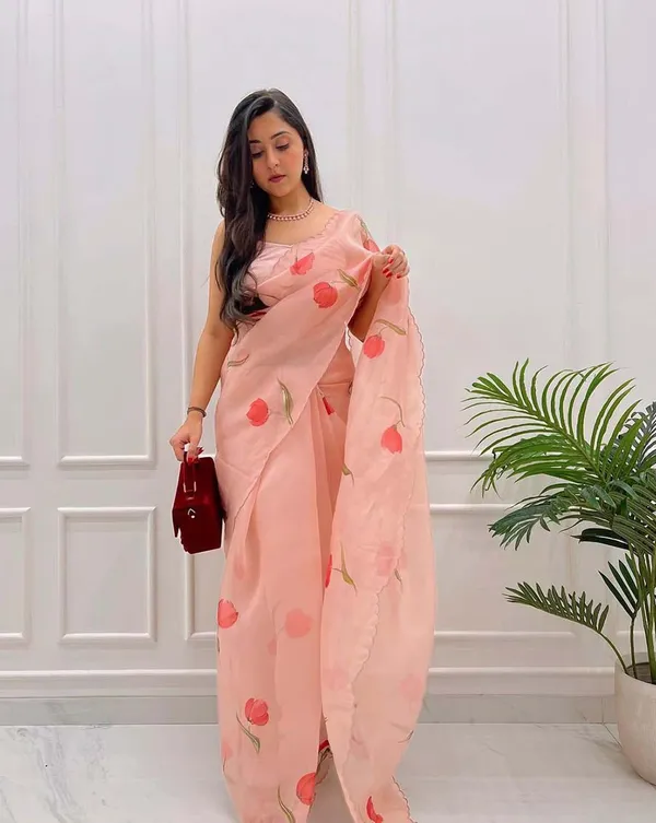 Light_Orange_Color_1-Minute_Ready_To_Wear_Organza_Silk_Saree_with_Moti_Embroidery_Work_&_Stitched_Blouse