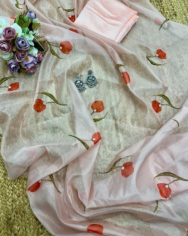 Light_Orange_Color_1-Minute_Ready_To_Wear_Organza_Silk_Saree_with_Moti_Embroidery_Work_&_Stitched_Blouse