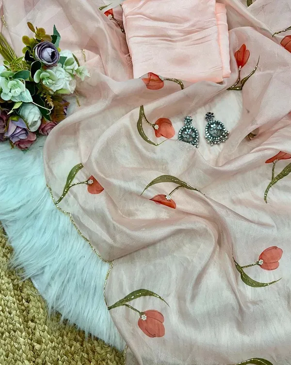 Light_Orange_Color_1-Minute_Ready_To_Wear_Organza_Silk_Saree_with_Moti_Embroidery_Work_&_Stitched_Blouse