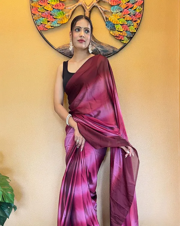 Wine_Color_1-Minute_Ready_To_Wear_Georgette_Saree_With_Blouse_Piece