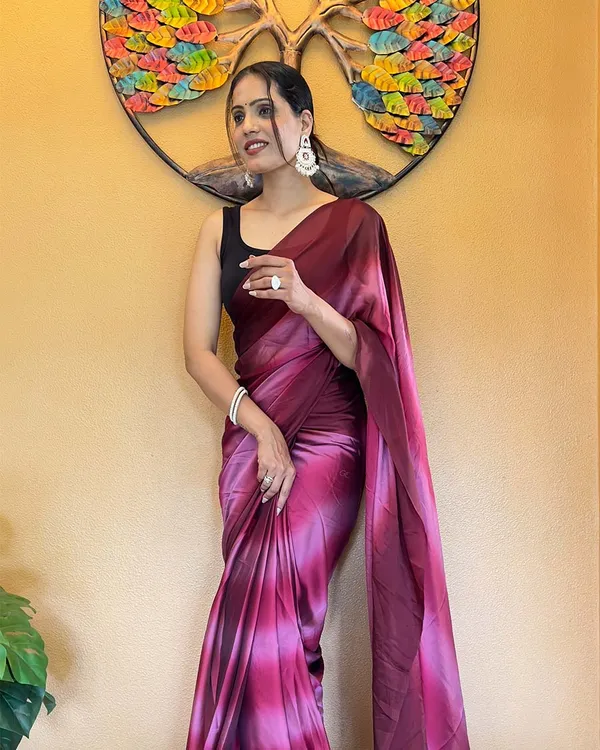 Wine_Color_1-Minute_Ready_To_Wear_Georgette_Saree_With_Blouse_Piece