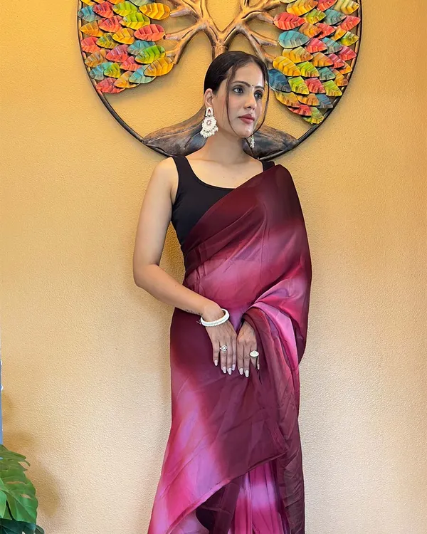 Wine_Color_1-Minute_Ready_To_Wear_Georgette_Saree_With_Blouse_Piece