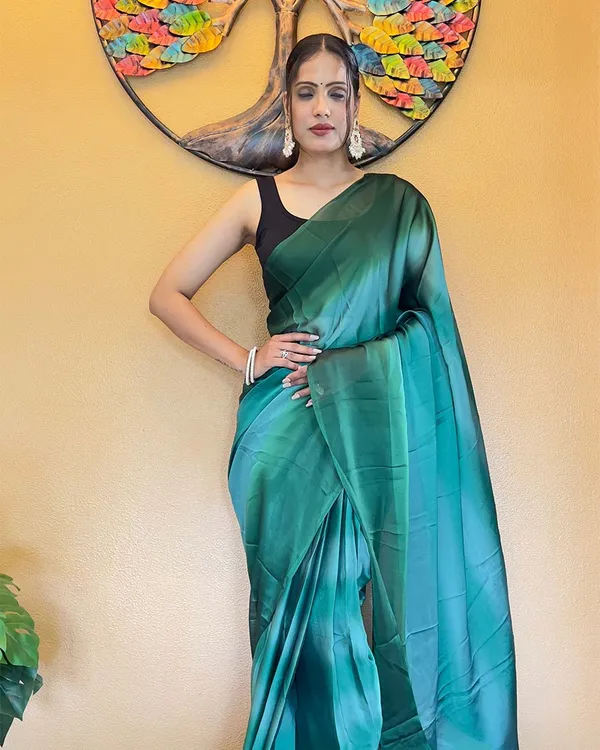 Bottle_Green_Color_1-Minute_Ready_To_Wear_Georgette_Saree_With_Blouse_Piece