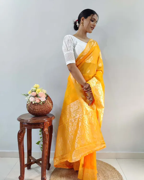 Yellow_Color_1-Minute_Ready_To_Wear_Georgette_Saree_With_Blouse_Piece