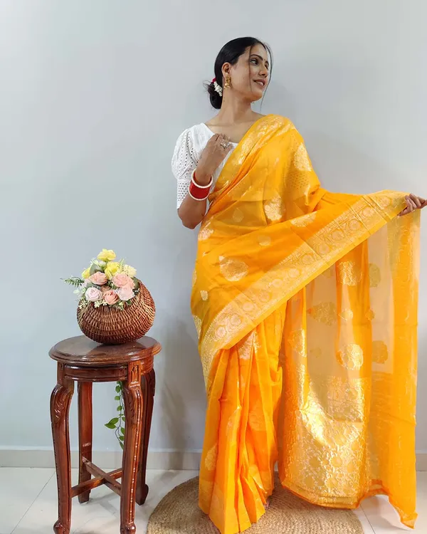 Yellow_Color_1-Minute_Ready_To_Wear_Georgette_Saree_With_Blouse_Piece