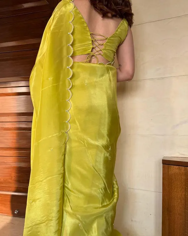 Yellow_Color_1-Minute_Ready_To_Wear_Soft_Chinnon_Silk_Saree_with_Handwork_Lace_Border_&_Stitched_Blouse