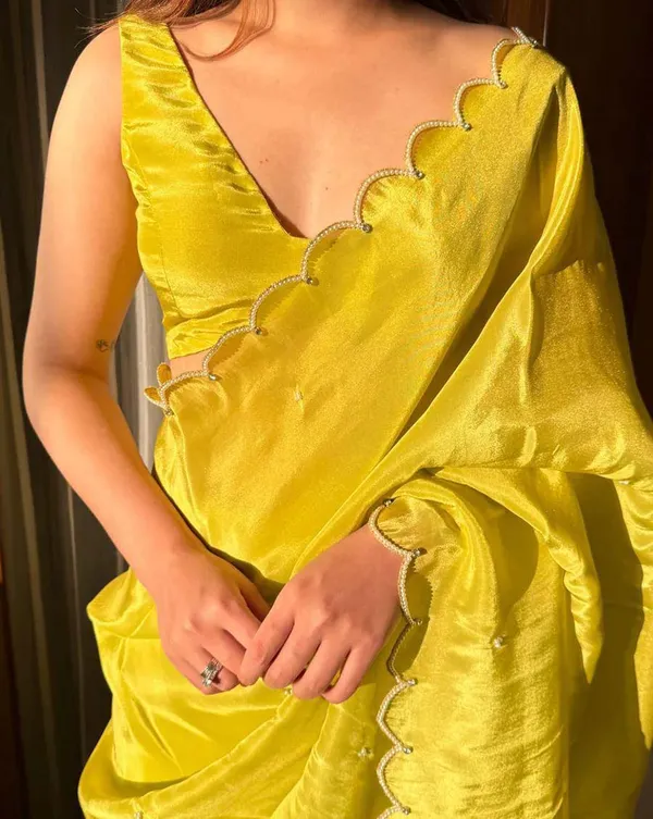 Yellow_Color_1-Minute_Ready_To_Wear_Soft_Chinnon_Silk_Saree_with_Handwork_Lace_Border_&_Stitched_Blouse