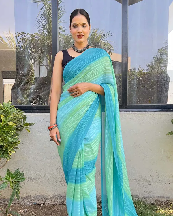 SKY_Blue_color_1-Minute_Ready_To_Wear_Naylon_Saree_With_Blouse_Piece