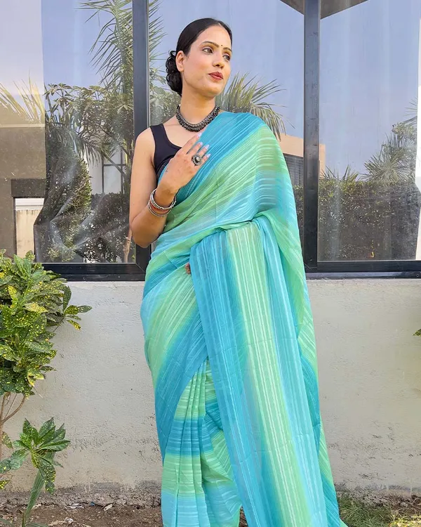 SKY_Blue_color_1-Minute_Ready_To_Wear_Naylon_Saree_With_Blouse_Piece