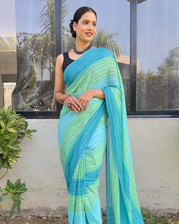 SKY_Blue_color_1-Minute_Ready_To_Wear_Naylon_Saree_With_Blouse_Piece