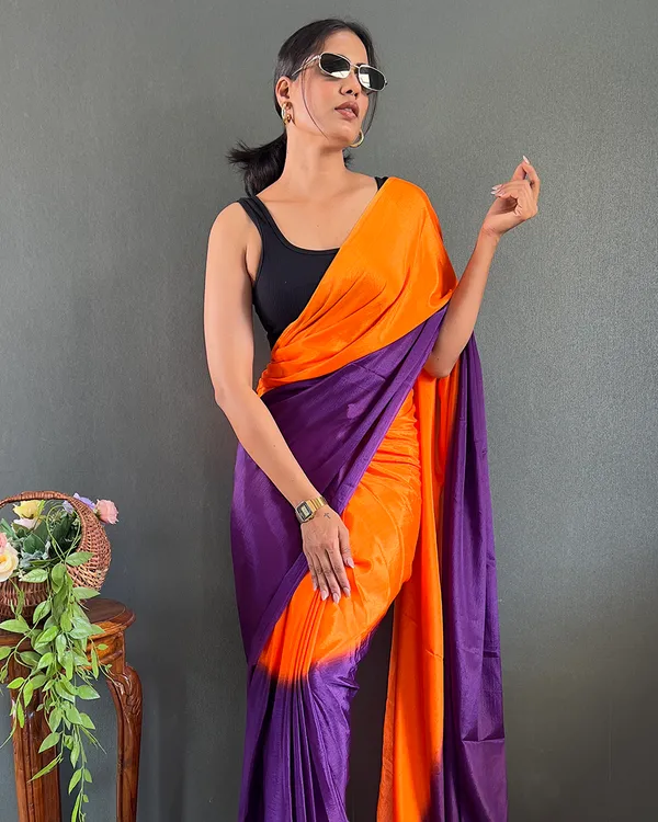 Orange_And_Purple_Color_1-Minute_Ready_To_Wear_Georgette_Saree_With_Blouse_Piece