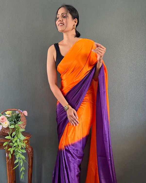 Orange_And_Purple_Color_1-Minute_Ready_To_Wear_Georgette_Saree_With_Blouse_Piece