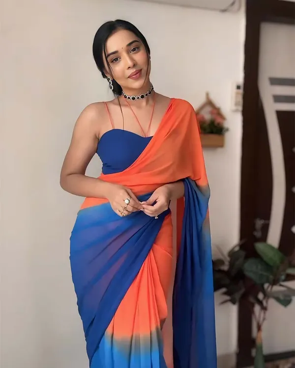 Navy_Blue_And_Orange_Color_1-Minute_Ready_To_Wear_Georgette_Saree_With_Blouse_Piece