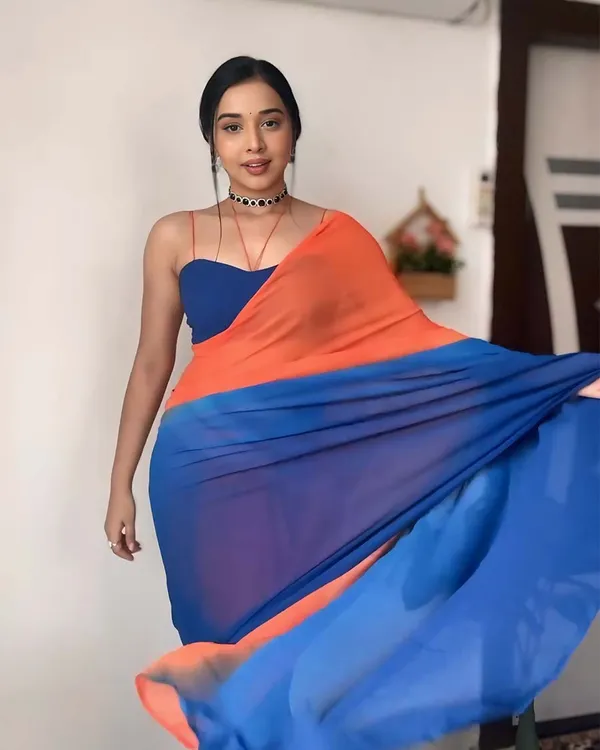 Navy_Blue_And_Orange_Color_1-Minute_Ready_To_Wear_Georgette_Saree_With_Blouse_Piece
