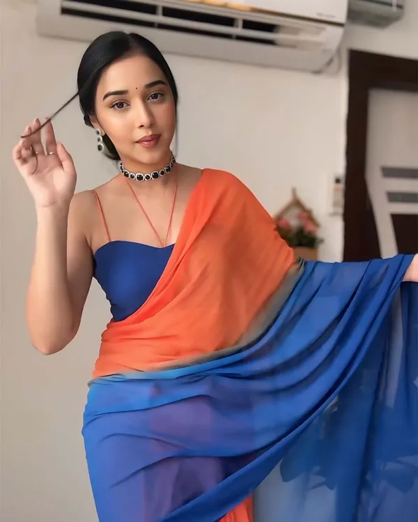 Navy_Blue_And_Orange_Color_1-Minute_Ready_To_Wear_Georgette_Saree_With_Blouse_Piece