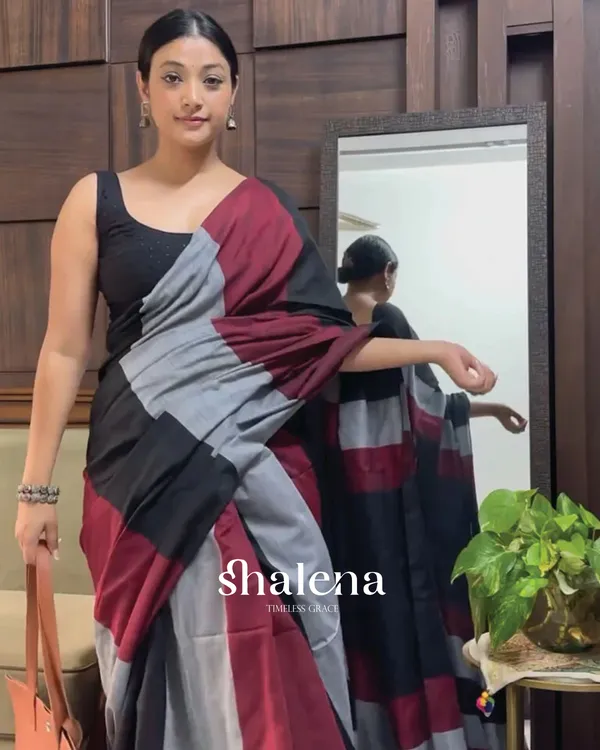 Grey_and_Maroon_Color_1_-_Minute_Ready_to_Wear_Mulmul_Cotton_Saree_with_Blouse_Piece