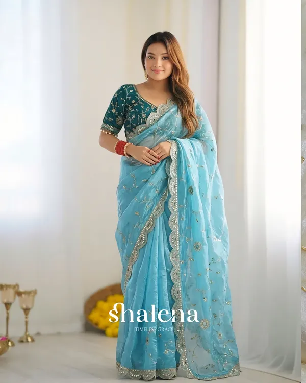 Prettiest_Sky_Fendy_Silk_Sequence_Embroidery_Work_Saree_With_Stitched_Blouse