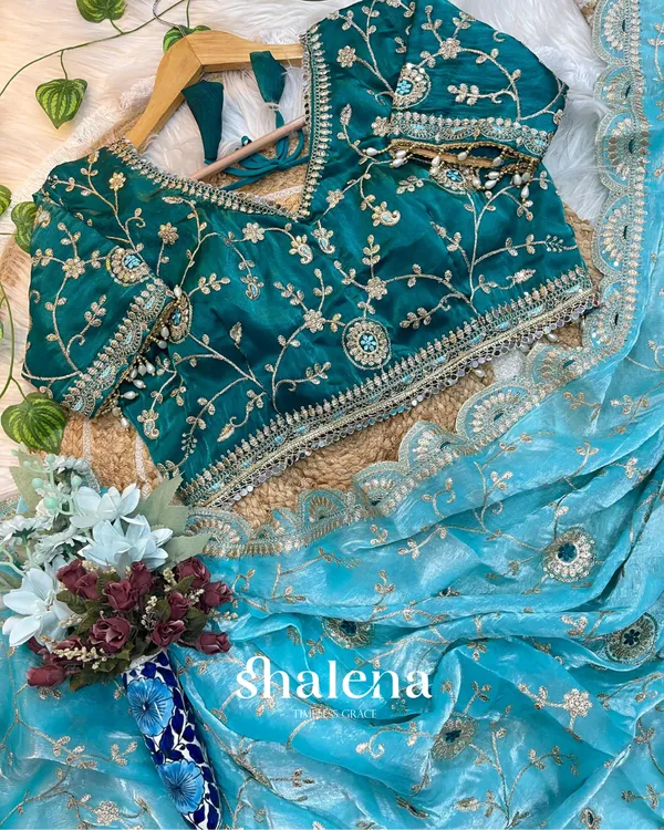 Prettiest_Sky_Fendy_Silk_Sequence_Embroidery_Work_Saree_With_Stitched_Blouse
