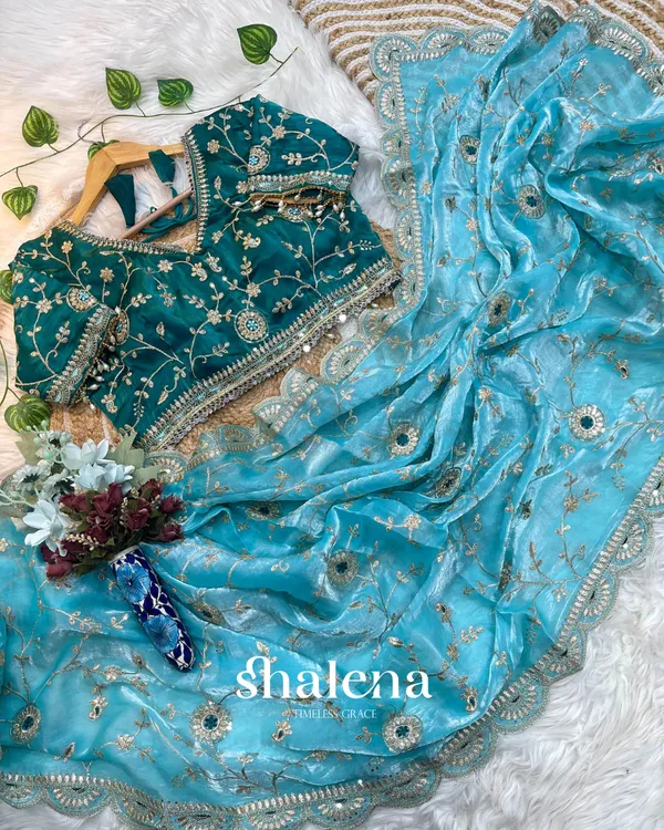 Prettiest_Sky_Fendy_Silk_Sequence_Embroidery_Work_Saree_With_Stitched_Blouse