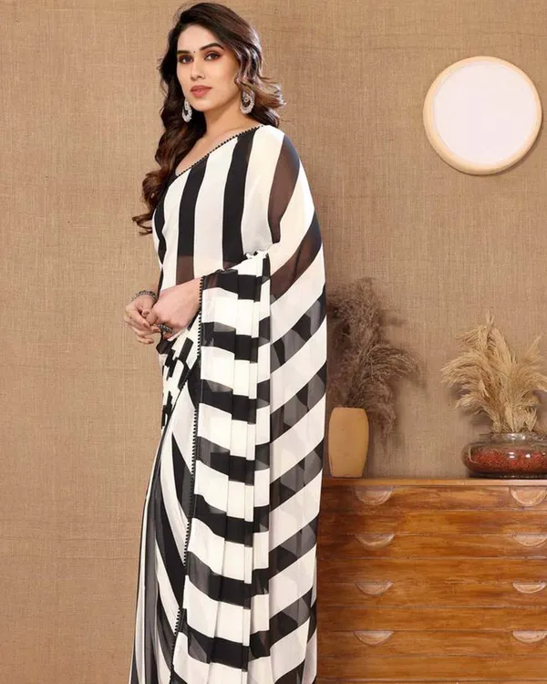 Black_and_White_Color_1-Minute_Ready_To_Wear_Georgette_Saree_With_Blouse_Piece