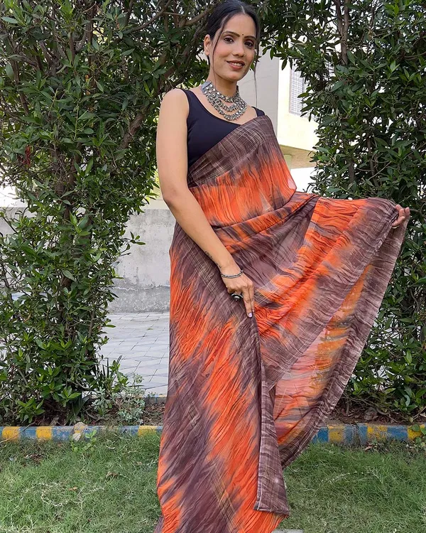 Orange_color_1-Minute_Ready_To_Wear_Naylon_Saree_With_Blouse_Piece