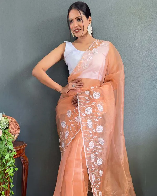 Cream_Color_1_-_Minute_Ready_to_Wear_Soft_Organza_Saree_with_Unstitch_Blouse_Piece