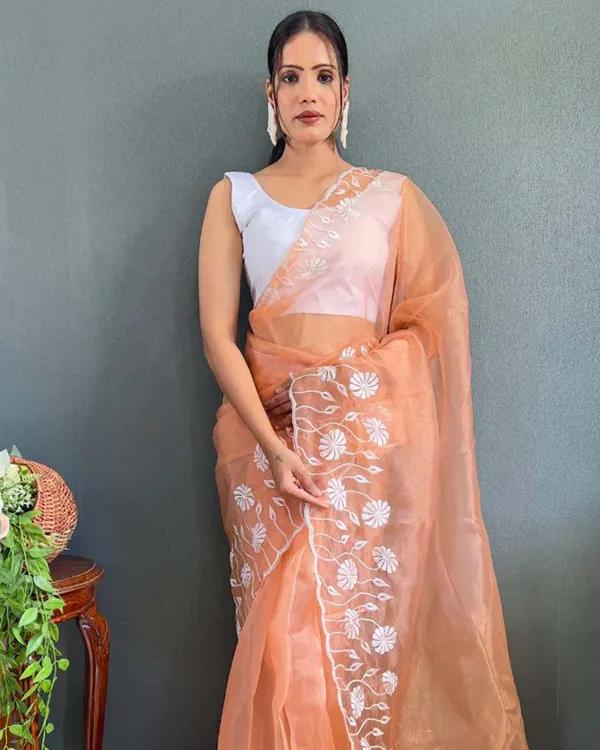 Cream_Color_1_-_Minute_Ready_to_Wear_Soft_Organza_Saree_with_Unstitch_Blouse_Piece