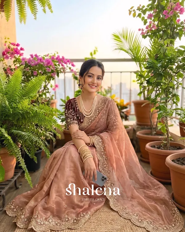Enamoring_Peach_Fendy_Silk_Sequence_Embroidery_Work_Saree_With_Stitched_Blouse