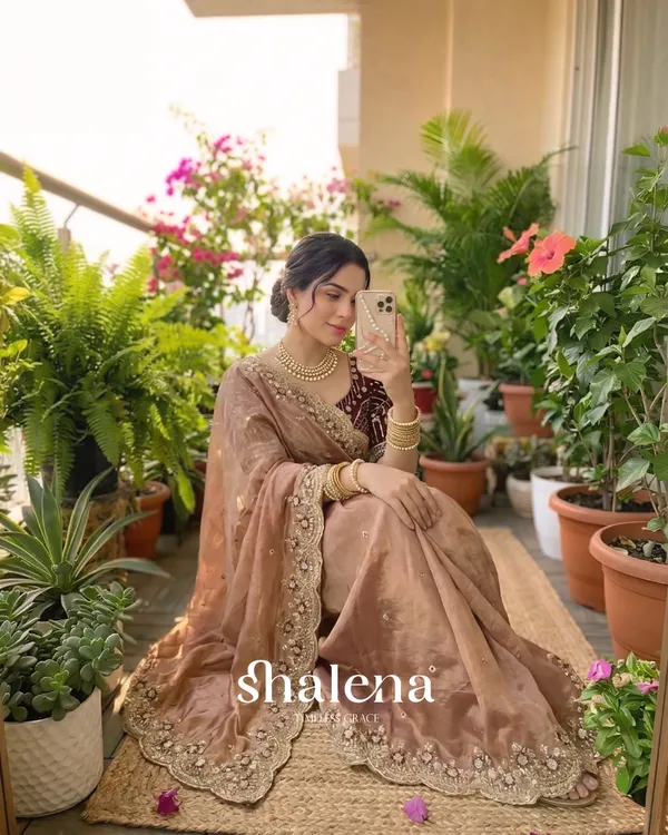 Enamoring_Peach_Fendy_Silk_Sequence_Embroidery_Work_Saree_With_Stitched_Blouse
