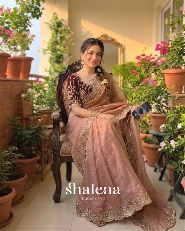 Enamoring_Peach_Fendy_Silk_Sequence_Embroidery_Work_Saree_With_Stitched_Blouse