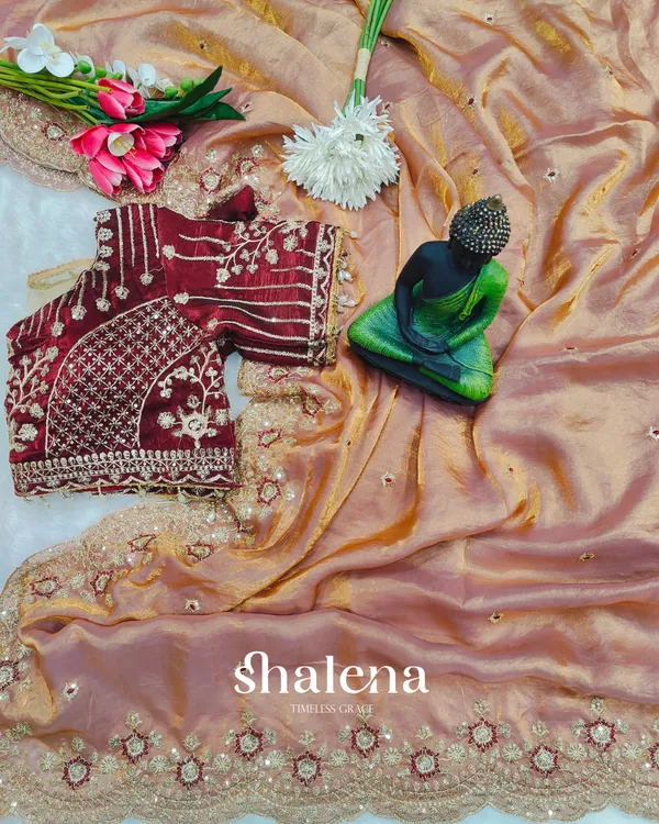 Enamoring_Peach_Fendy_Silk_Sequence_Embroidery_Work_Saree_With_Stitched_Blouse
