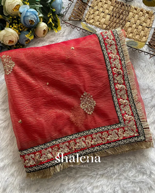 Maroon_color_soft_crush_Embroidery_Sequence_and_Coding_Lace_work_with__beautiful_golden_jari_butta_design