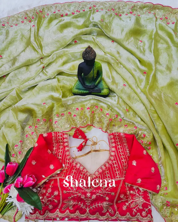 Innovative_Green_Fendy_Silk_Sequence_Embroidery_Work_Saree_With_Stitched_Blouse
